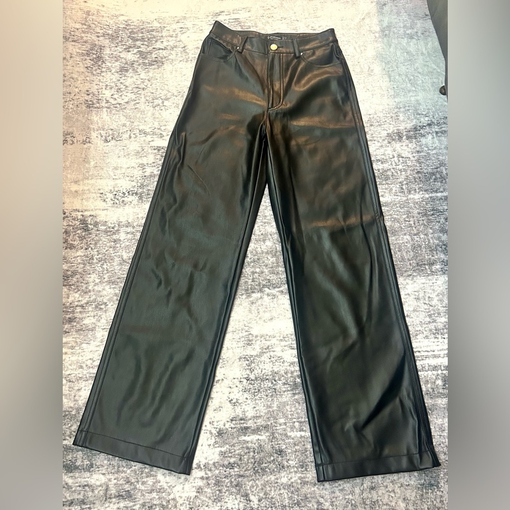 Black Faux Leather Wide-Leg Pants